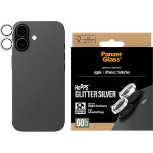 Panzer Протектор - Камера за iPhone 17 / iPhone 16 / iPhone 16 Plus - PanzerGlass® - Hoops® протектор за обектив на камера - с брокат и сребрист цвят
