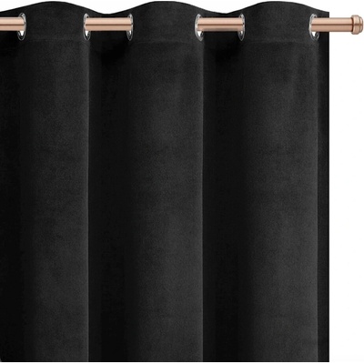 XZHome (dodávateľ) Zatemňovací velúrový záves – čierny, jednofarebný, 1 ks Veľkosť: 145x250 na krúžky