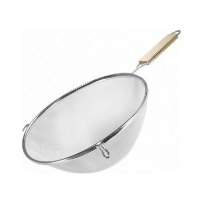 Cedník pocínovaný, průměr 25 cm, střední tkanivo, dřevěná rukojeť