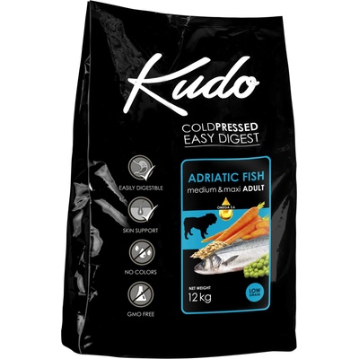 Kudo Low Grain Adriatic Fish Meduim-Maxi Adult - Суха храна за израснали кучета от средни и едри породи с риба, 12 кг