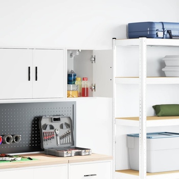 vidaXL гараж стена кабинет бял инженерна дървесина (860607)