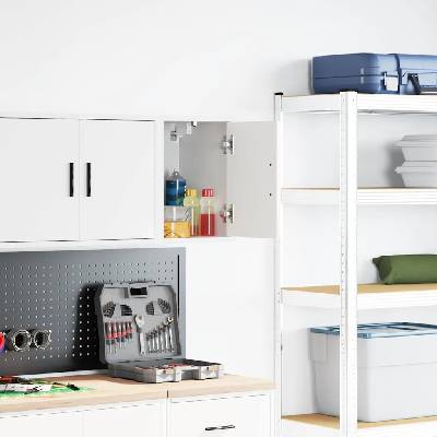 vidaXL гараж стена кабинет бял инженерна дървесина (860607)