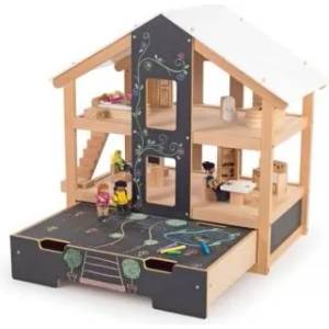 Bigjigs Toys - Отворена дървена куклена къща - Обзаведена (T0400)