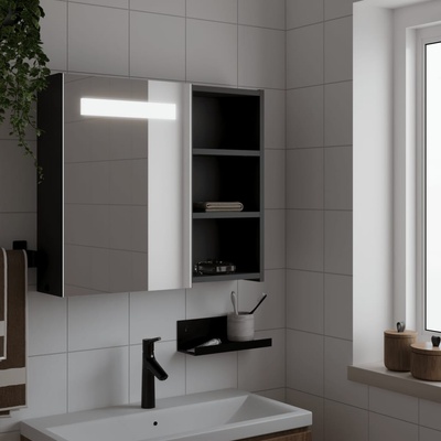 vidaXL Огледален шкаф за баня с LED осветление черен 60x13x52 см (357971)