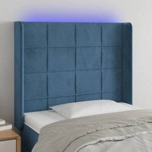 vidaXL LED горна табла за легло, тъмносиня, 83x16x118/128 см, кадифе (3124082)
