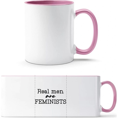 TTH Dvojfarebný Hrnček Skutoční muži sú FEMINISTI Biela Anitcká Ružová Standard Darčeky PrintEQ 250 ml