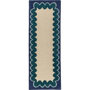 Flair Rugs Ръчно изработена вълнена пътека в естествен цвят/тюркоазена 80x230 cm Wiggle Wool - Flair Rugs (503119382740)