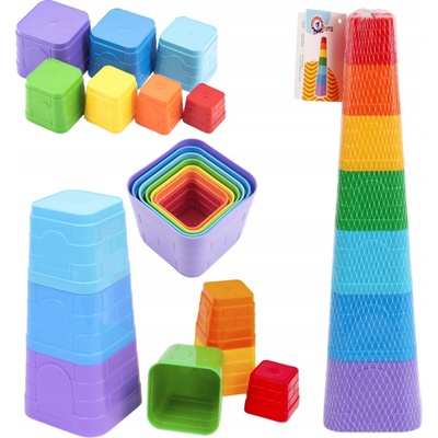 Teddies Kubus pyramida skládanka hranatá barevná 7ks
