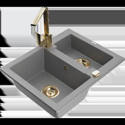 Carlos гранитна мивка с 1, 5 камери и кухненски смесител Rita, сива - 6518-71-670300-50 (6518-71-670300-50)