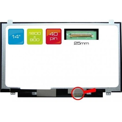 B140RTN02.1 LCD 14" 1600x900 WXGA++ HD+ LED 40pin Slim display displej lesklý povrch