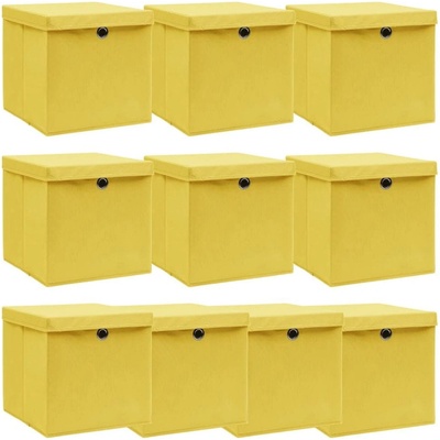 Petromila vidaXL Úložné boxy s vrchnákmi 10 ks žlté 32x32x32 cm látkové