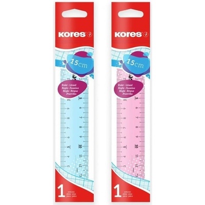 Kores 42131 transparentní pravítko 15 cm modré, růžové