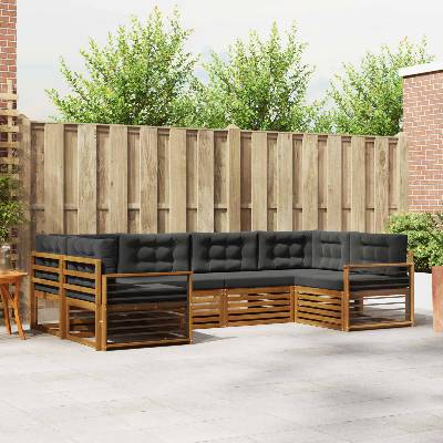 vidaXL Комплект дивани за открито 6 pcs Натурален и Антрацит (3374032)