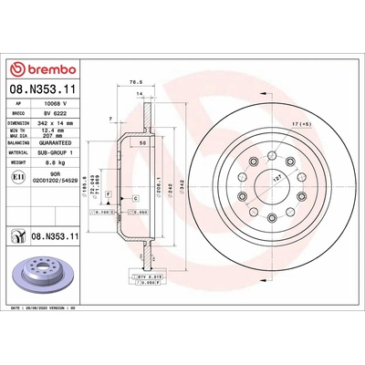 BREMBO brzdový kotúč 08.N353.11, súprava 2 ks