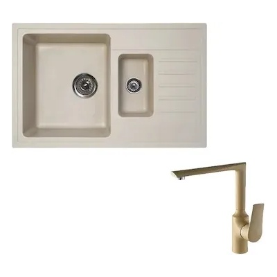 Tedan XGranit XQuadro Plus 1.5D Шампанско и Смесител ELEGANT шампанско (175431 + 333)