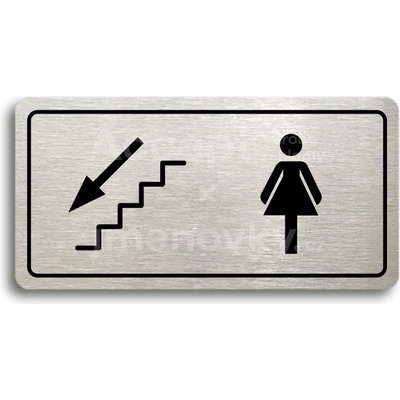 ACCEPT Piktogram WC ŽENY VLEVO DOLŮ - stříbrná tabulka - černý tisk