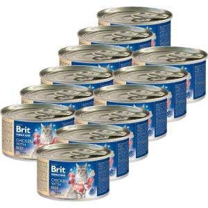 Brit Premium Котешка Храна Пиле с Говеждо 12 x 200 г