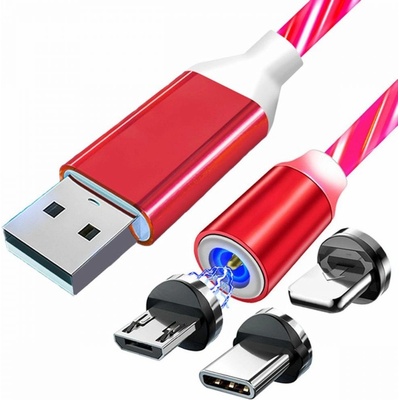 Magnetický USB kabel 3v1 červený KK21W LED podsvícení (jasně červené). – Zbozi.Blesk.cz