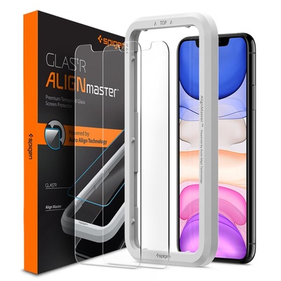 Spigen Glass. Tr Align Master Tempered Glass 2 Pack - 2 броя стъклени защитни покрития за дисплея на iPhone 11, iPhone XR (прозрачен)