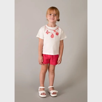 Mayoral Комплект къс панталон фантазия Червен мак и бяла тениска за мини момиче Mayoral
