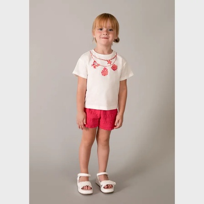 Mayoral Комплект къс панталон фантазия Червен мак и бяла тениска за мини момиче Mayoral