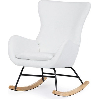 Autronic AK-376 WT2 Křeslo houpací potah bílá látka dřevěné nohy masiv kaučukovník – Zboží Dáma