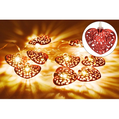 Zaparkorun Svítící srdíčka na baterie DECORATIVE 10 LED 165 x 5 cm červená teplá bílá