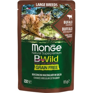 Monge Natural Superpremium BWild Grain Free All Life Stage Large Breeds Cat Buffalo with vegetables - пауч на хапки за котки от едрите породи, за всички възрасти, БЕЗ ЗЪРНО, с биволско и зеленчуци - 85 гр, 