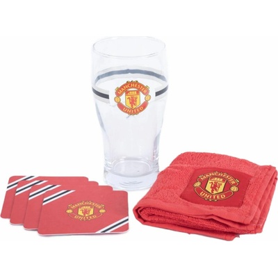 CurePink: | Bar set sklenice s tácky a ručníkem FC Manchester United: Znak ( ) [TM-05571] 570 ml