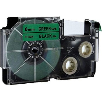 Pro Casio Съвместима лента с Casio XR-6GN1, 6mm x 8m черен печат / зелен фон (XR6GN)