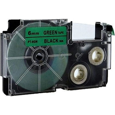 Compatible Съвместима лента с Casio XR-6GN1, 6mm x 8m черен печат / зелен фон (XR6GN)