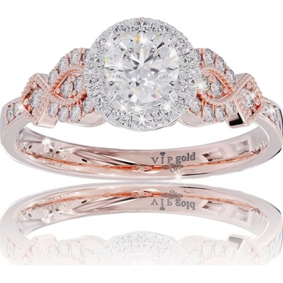 VIPgold Zlatý prsteň s bielymi zafírmi v červenom zlate R329 10588 S