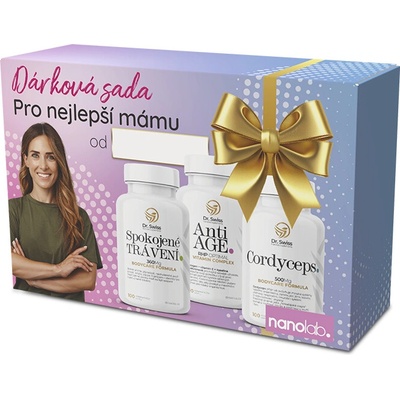 Dr. Swiss darčeková sada Vitamíny pre Mamu Spokojné trávenie 100 kapsúl + Cordyceps 100 kapsúl + Dr. Swiss AntiAGE 100 kapsúl