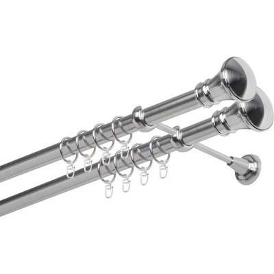 OK-GarnýžeCZ Garnýž kovová dvouřadá 25/25mm Koloseo double nerez 110 cm do stěny / kroužky s háčkem