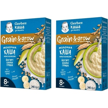 Nestle Овесено-пшенична млечна каша Nestle Gerber - Йогурт с банан и круша, 8 м+, 2 х 240 g (2х12566108)