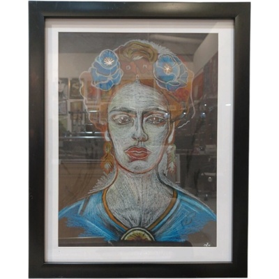 Frida Kahlo,čierna -obraz, farebná kresba - Mgr. Zuzana Čarnoká,originálny,ručne maľovaný obraz