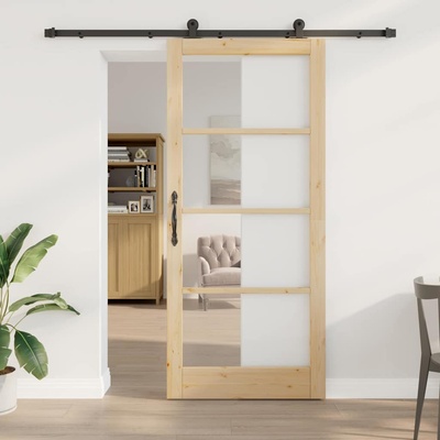 vidaXL Преплъзваща се врата ORKDAL 93 x 211 см Естествено и черно (3332037)