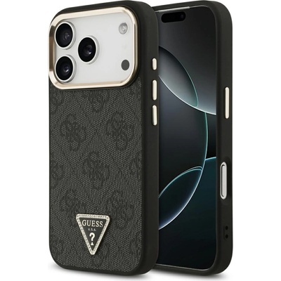 GUESS Guess 4G Triangle Logo MagSafe калъф за iPhone 17 Pro, черен/златист