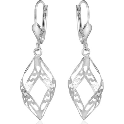 Gemmax Originální visací náušnice Spirály z bílého zlata s řeckým vzorem mat GLEWN-34481