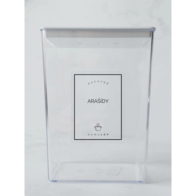 DomaLEP ARAŠÍDY průhledná samolepka na dózu základní písmo 6 x 8 cm