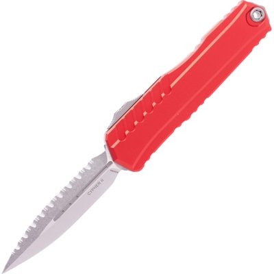 ! Microtech CYPHER II D/E STONEWASH FULL SERRATE RED 1242-12RD