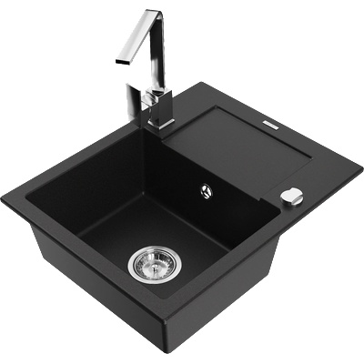 Mexen Enzo гранитна мивка с 1 отделение, отцедник и кухненски смесител Rita, черен - 6506-77-670300-00 (6506-77-670300-00)