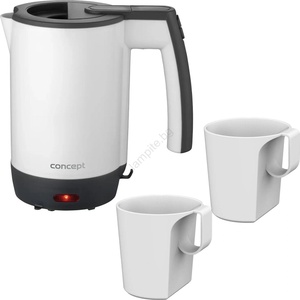 Concept RK7030-компактна пътна електрическа кана 0, 5 л 1080W/230V сива/бяла + 2 чаши (CO0122) Електрически кани