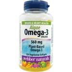 Webber Naturals Омега-3 от водорасли (веган) - За памет, концентрация и сърдечна функция, 560 mg, 120 капсули (5291 WN)