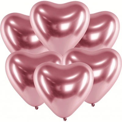 PartyDeco Balonek latex růžově zlaté chromové srdce 30 cm