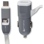 4smarts Зарядно за кола с кабел за microUSB и USB-C стандарти - 4smarts MultiCord Car Charger MicroUSB + USB-C (бял-сив) (110454)