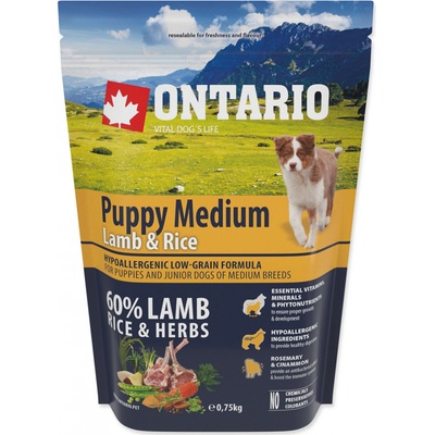 Ontario Puppy Medium Lamb and Rice 0,75 kg