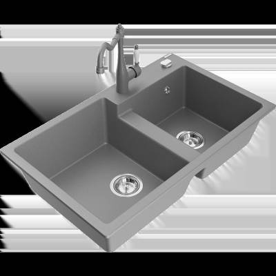 Tomas гранитна мивка с 2 камери с кухненски смесител Carla, сив - 6516-71-670700-71 (6516-71-670700-71)