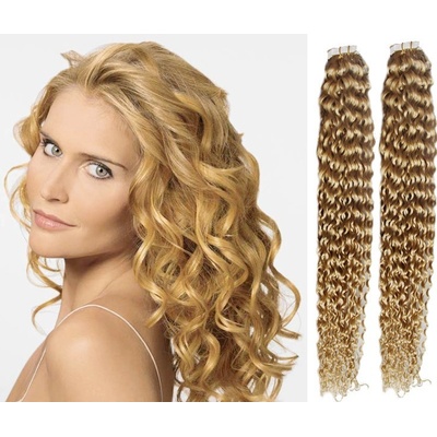 Vlasy pro metodu Pu Extension / TapeX / Tape Hair / Tape IN 60cm kučeravé - prírodná blond