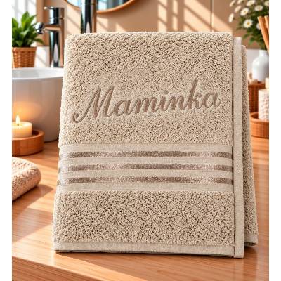 Bellatex froté ručník kolekce Linie s výšivkou Maminka béžový 50 x 100 cm